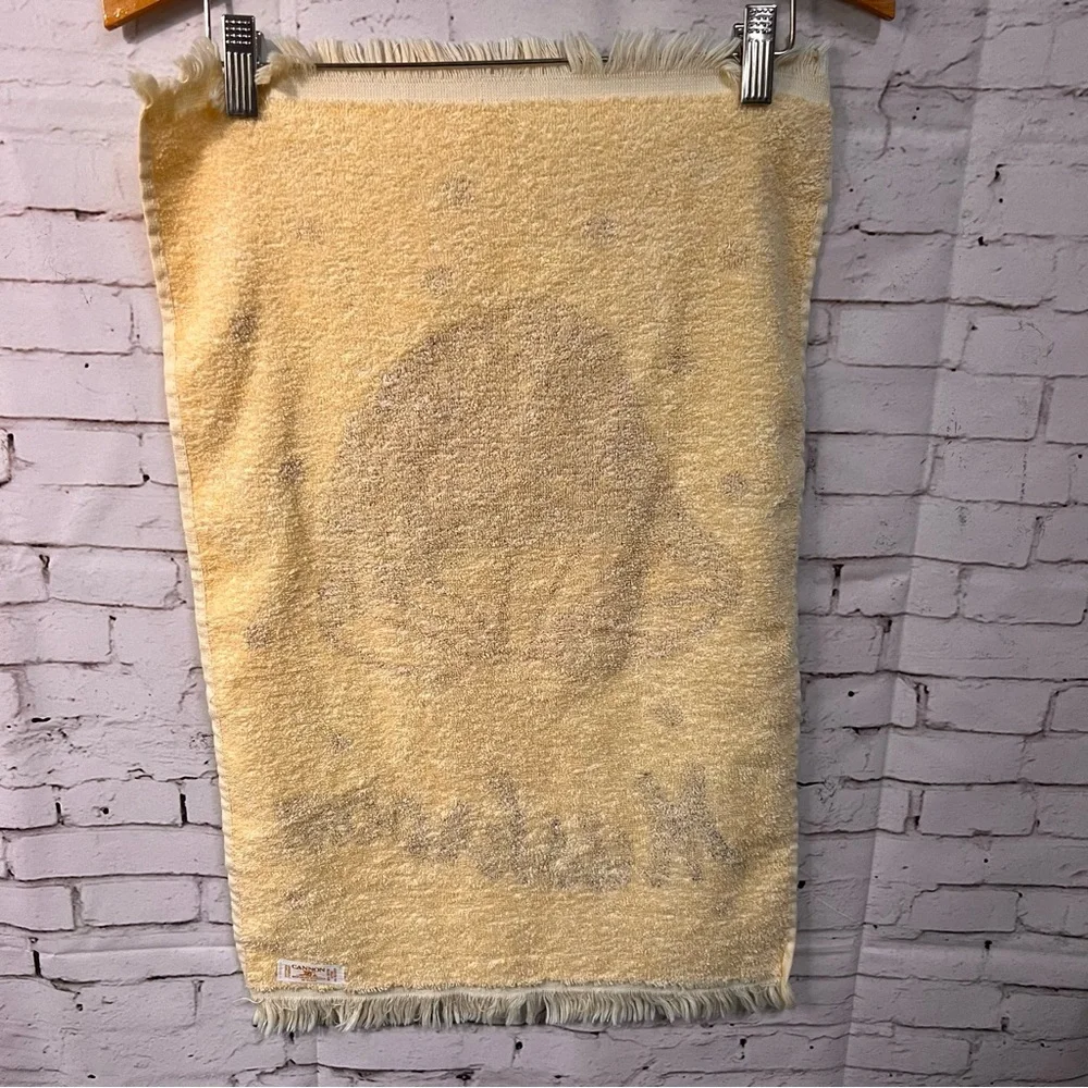 1970s Cannon Mushroom Yellow Kitchen Hand Towel Terry Fringe Vintage MCM